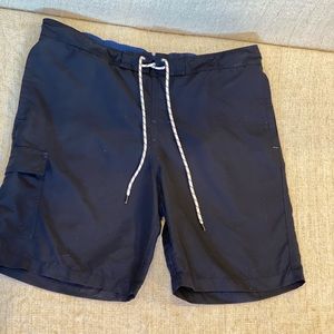Men's swim trunks target goodfellow sz large navy blue elastic waist faux fly